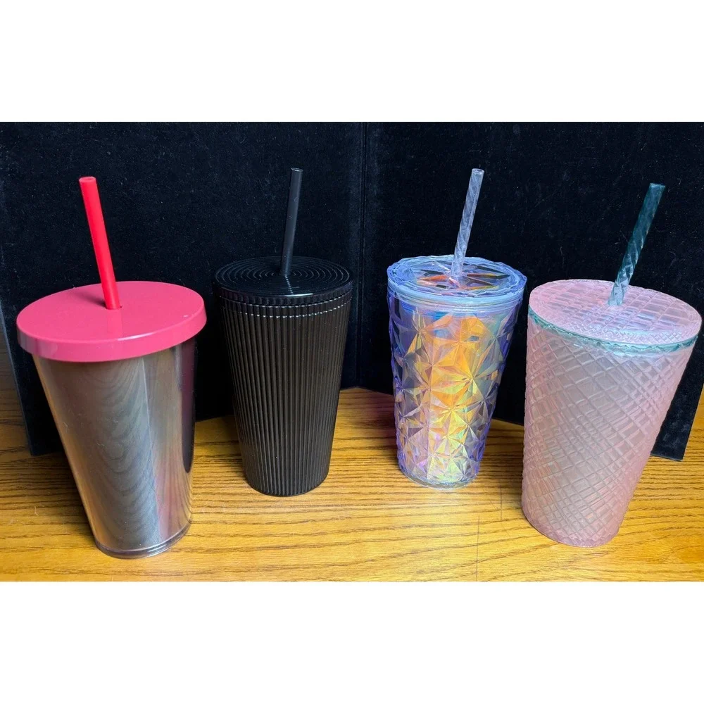 Starbucks 16oz Cold Cup Tumbler Lot of 4-Iridescent Black Pink Prism Grid Grande
